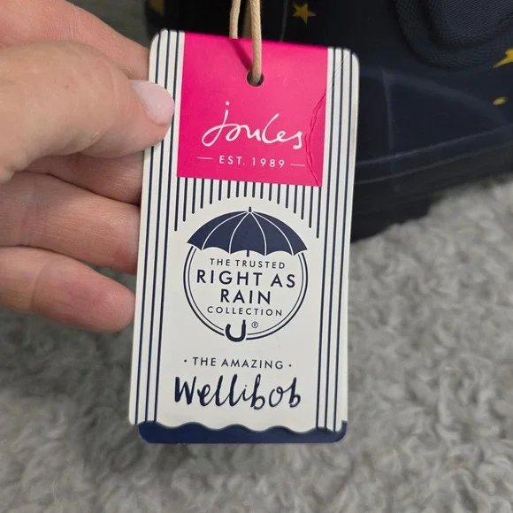 Joules Wellibob Navy Blue Yellow Star Print Ankle Rain Boots Women's 7 EU 38 NWT - Picture 4 of 7